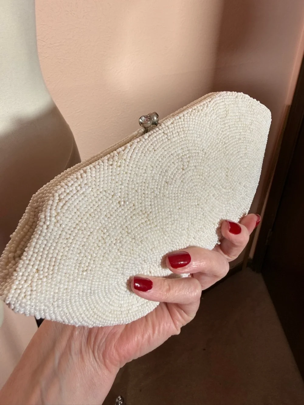 Vintage 1940’s Art Deco Heavy glass beaded white Evening clutch bag Wedding